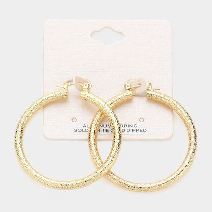 Madeline Love Gold 2" Gold Dipped Textured Aluminum Pin Catch Hoop Earrings