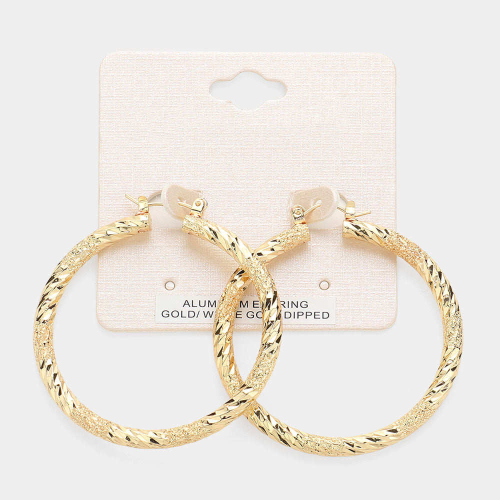Madeline Love Gold 2" Gold Dipped Textured Aluminum Pin Catch Hoop Earrings