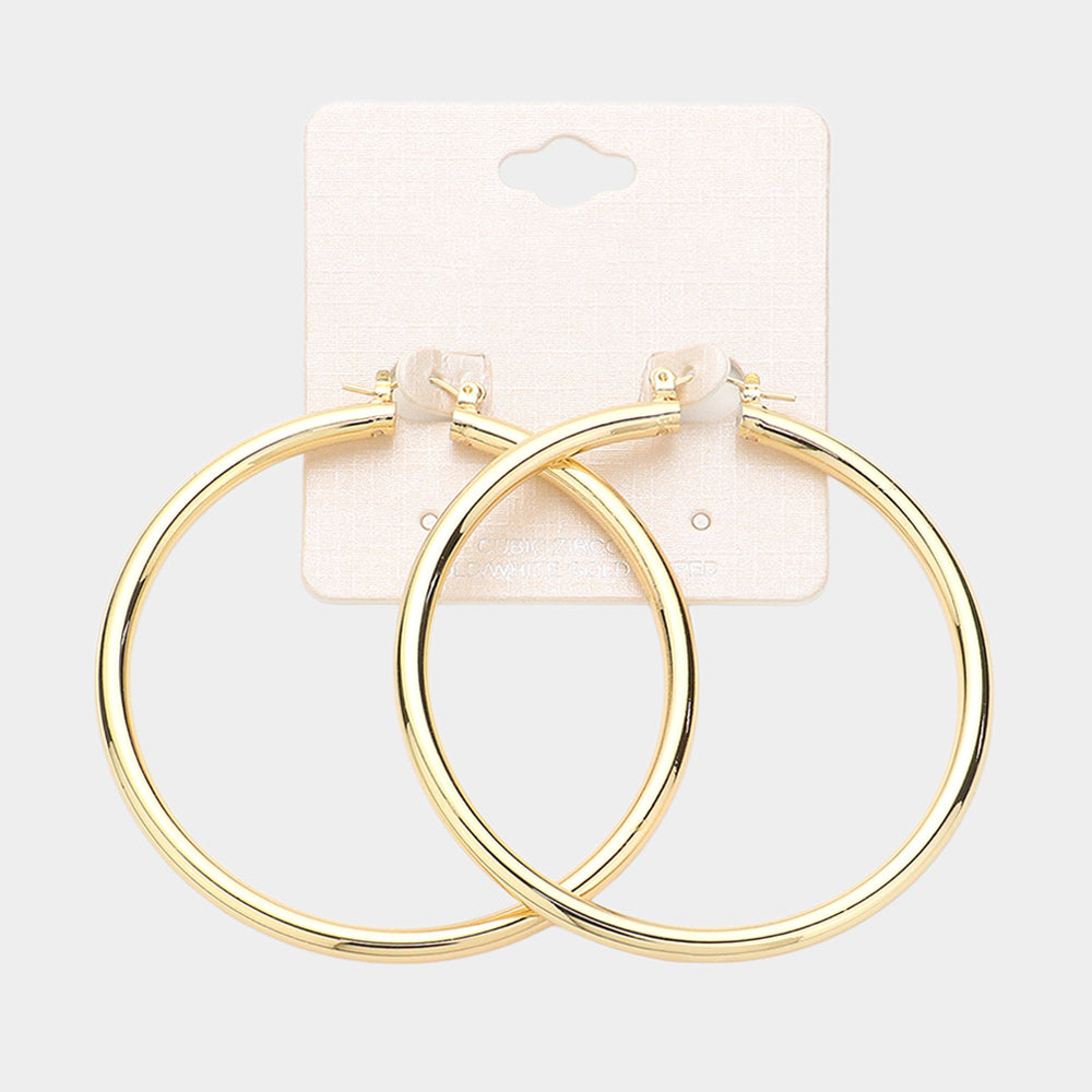 Madeline Love Gold 2.7" Gold Dipped Aluminum Pin Catch Hoop Earrings