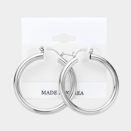 Madeline Love Rhodium 1.5" Metal Pin Catch Hoop Earrings