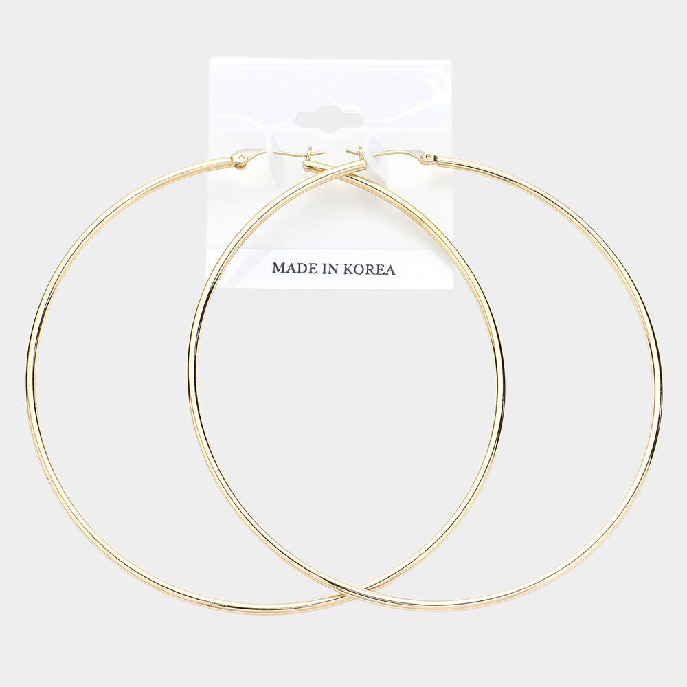 Madeline Love Gold 3.7" Metal Hoop Pin Catch Earrings