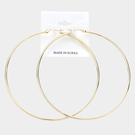 Madeline Love Gold 3.7" Metal Hoop Pin Catch Earrings