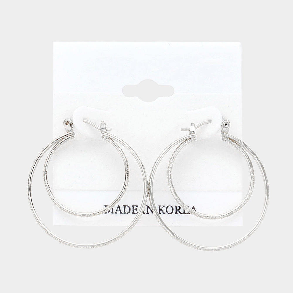Madeline Love Rhodium Double Metal Hoop Pin Catch Earrings