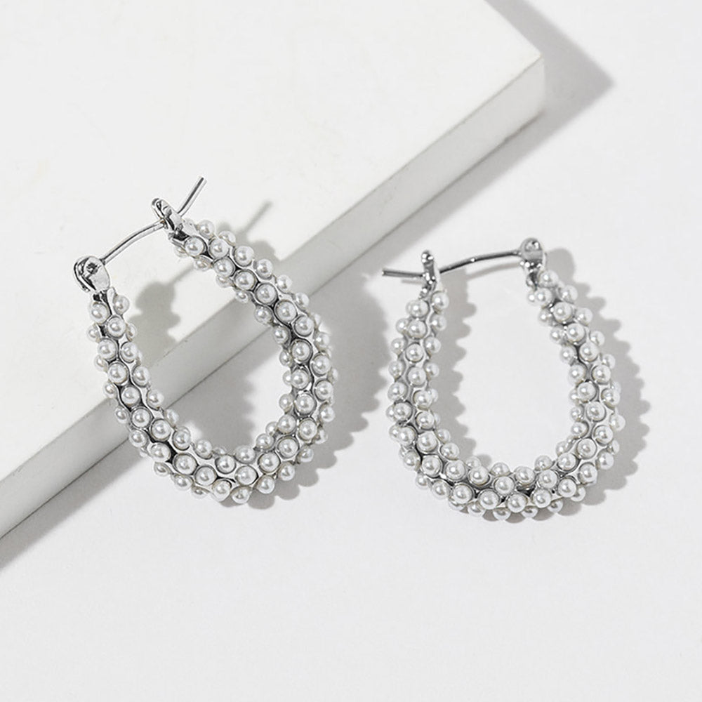 Madeline Love Rhodium, White White Gold Dipped Pearl Teardrop Pin Catch Hoop Earrings - Bracelets