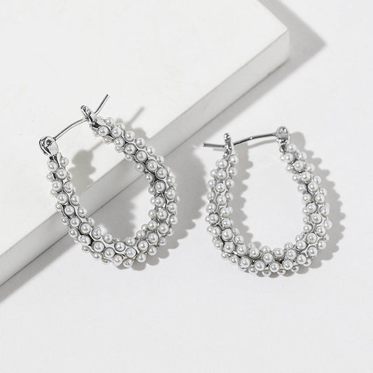 Madeline Love Rhodium, White White Gold Dipped Pearl Teardrop Pin Catch Hoop Earrings - Bracelets