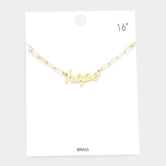 Madeline Love Gold hope Brass Metal Message Pendant Necklace - Necklaces