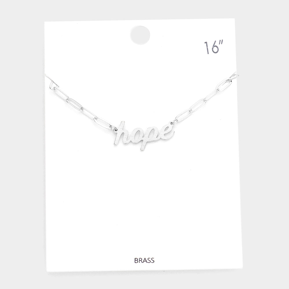 Madeline Love Rhodium hope Brass Metal Message Pendant Necklace - Necklaces