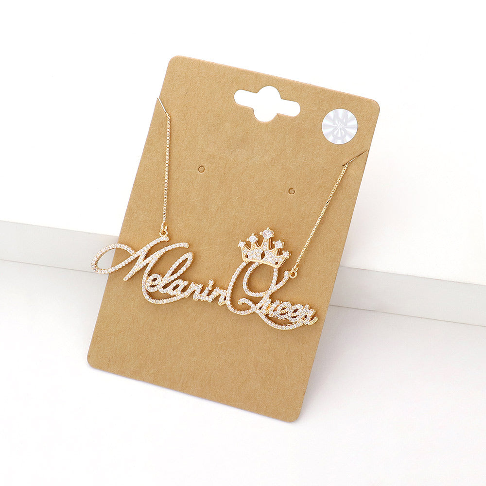 Madeline Love Gold CZ Melanin Queen Message Pendant Necklace - Necklaces