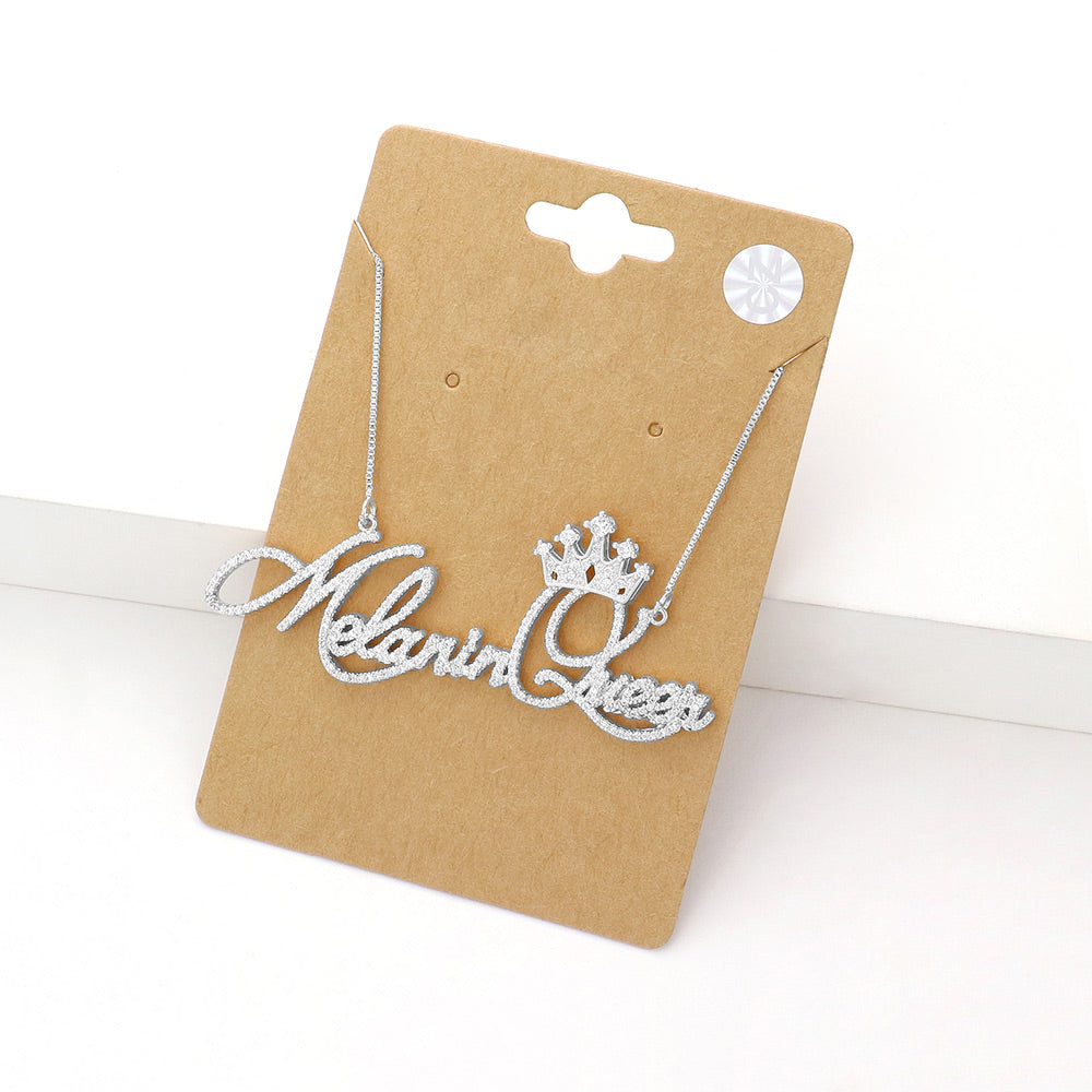 Madeline Love Silver CZ Melanin Queen Message Pendant Necklace - Necklaces