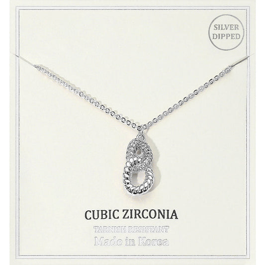 Madeline Love Clear, Rhodium Silver Dipped Double Loop CZ Stone Pendant Necklace - Jewelry