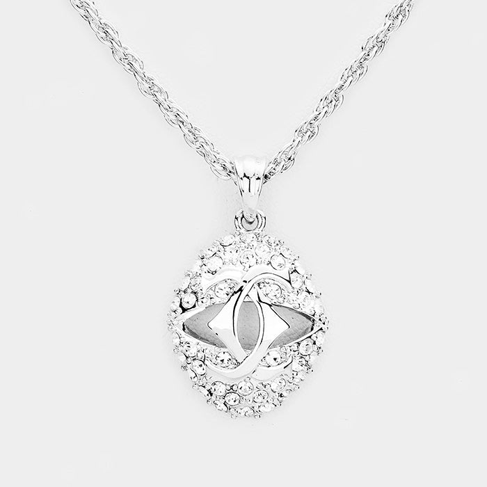 Madeline Love Rhodium, Clear Evil Eye Pave Oval Pendant Necklace - Jewelry