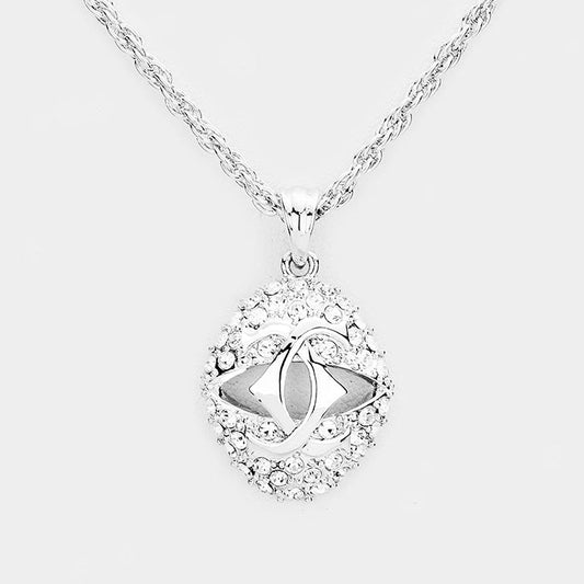 Madeline Love Rhodium, Clear Evil Eye Pave Oval Pendant Necklace - Jewelry