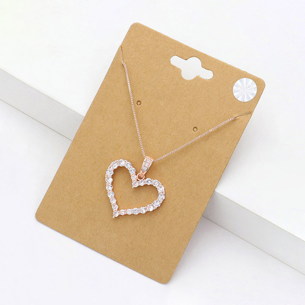 CZ Stone Paved Open Heart Pendant Necklace