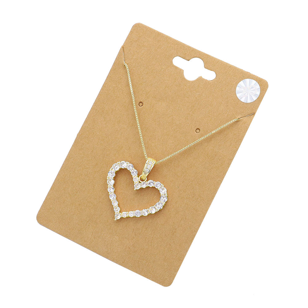 CZ Stone Paved Open Heart Pendant Necklace