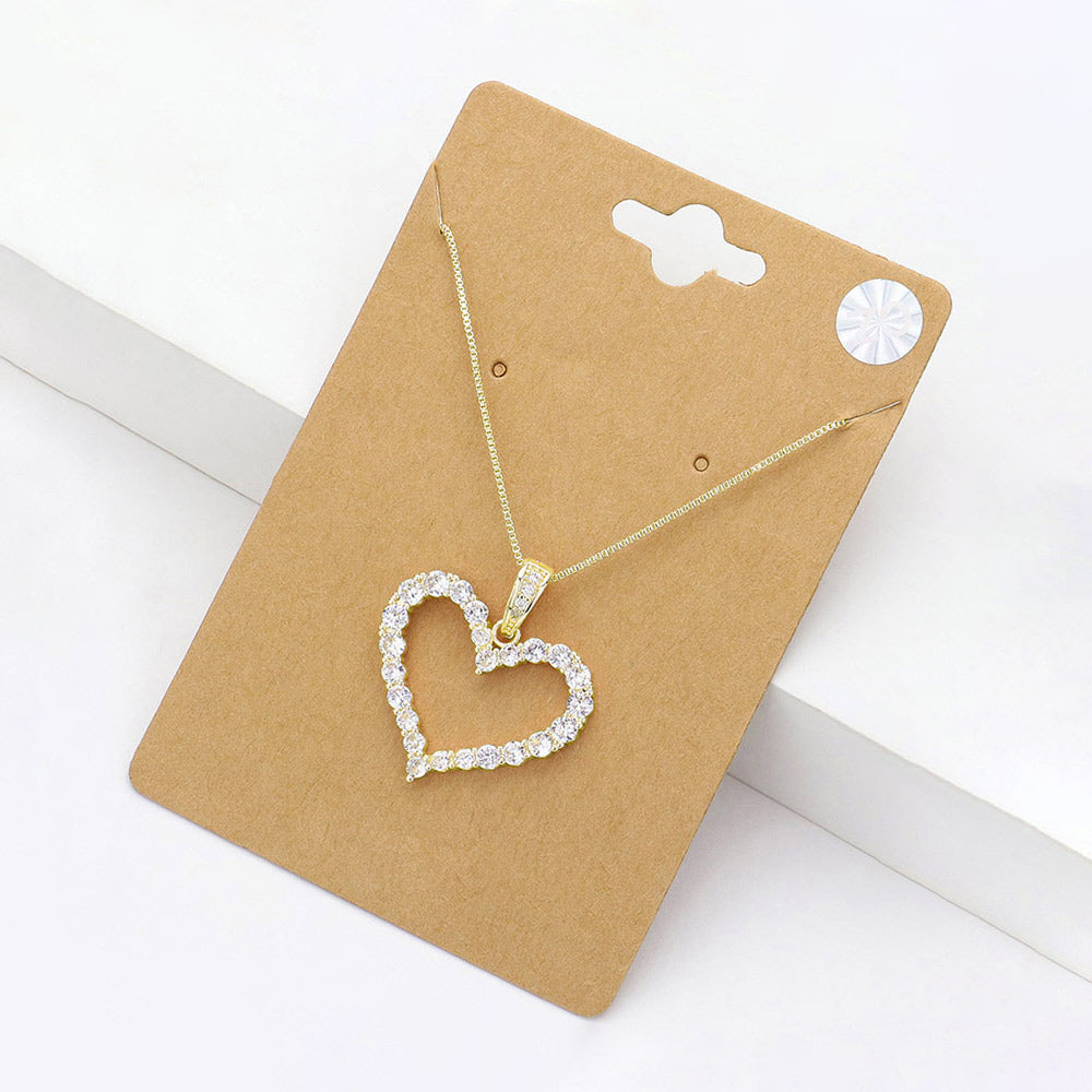 CZ Stone Paved Open Heart Pendant Necklace