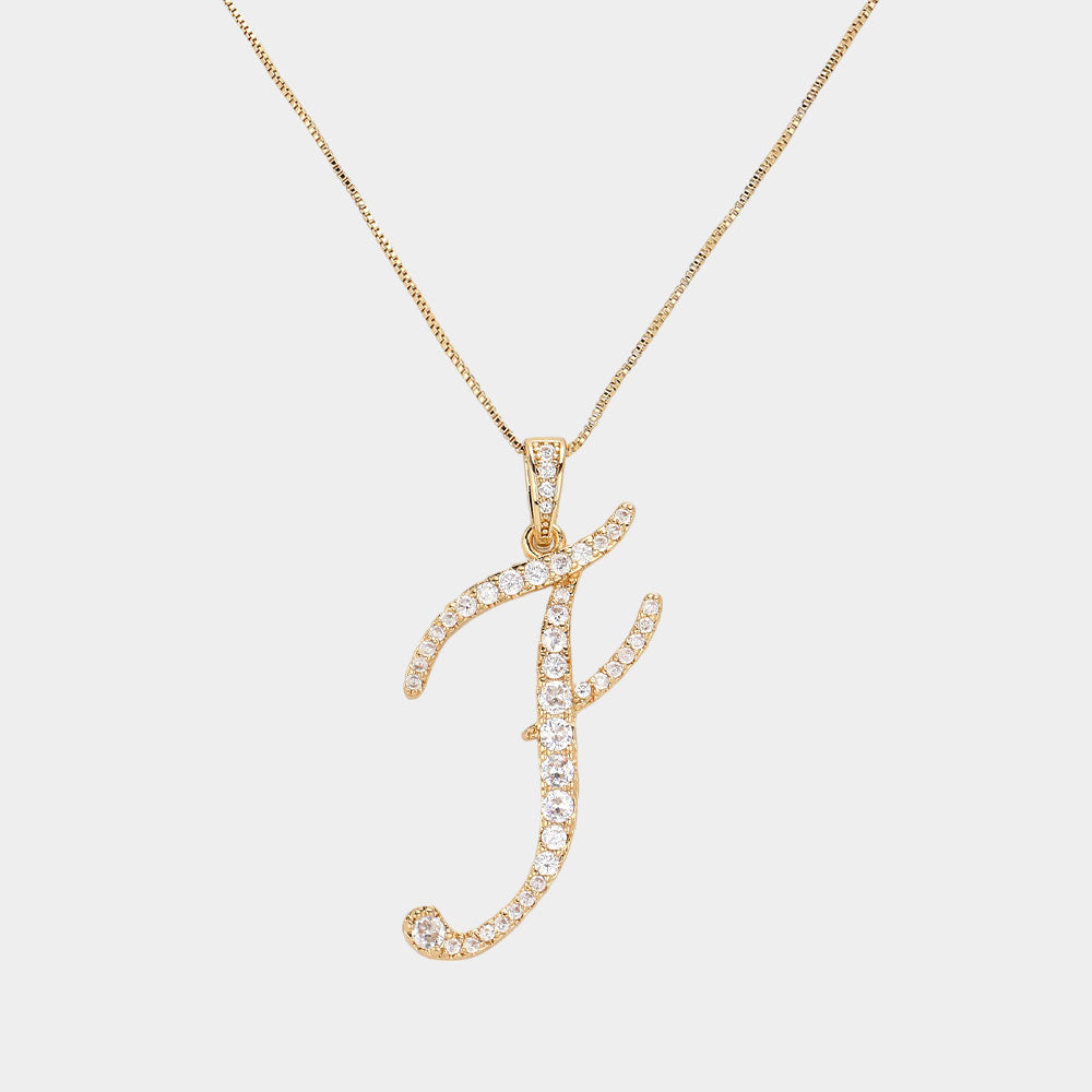 Madeline Love Gold, ~F~ -F- CZ Initial Monogram Pendant Necklace - Jewelry