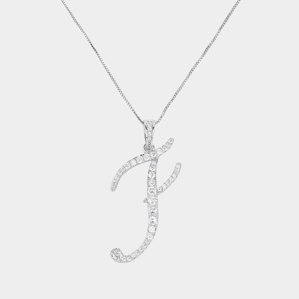 Madeline Love Silver, ~F~ -F- CZ Initial Monogram Pendant Necklace - Jewelry