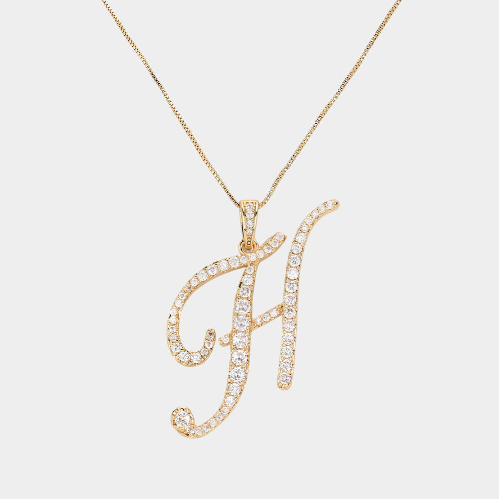 Madeline Love Gold, ~H~ -H- CZ Initial Monogram Pendant Necklace - Jewelry