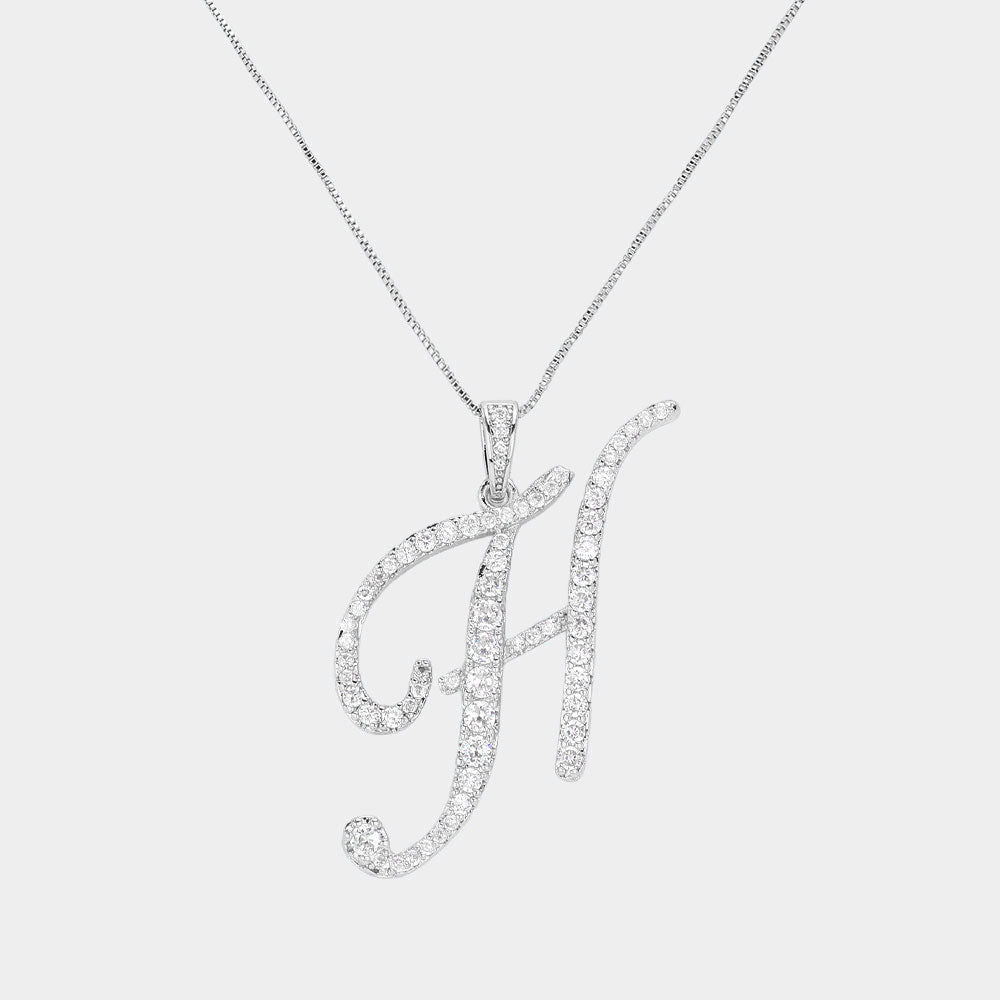 Madeline Love Silver, ~H~ -H- CZ Initial Monogram Pendant Necklace - Jewelry