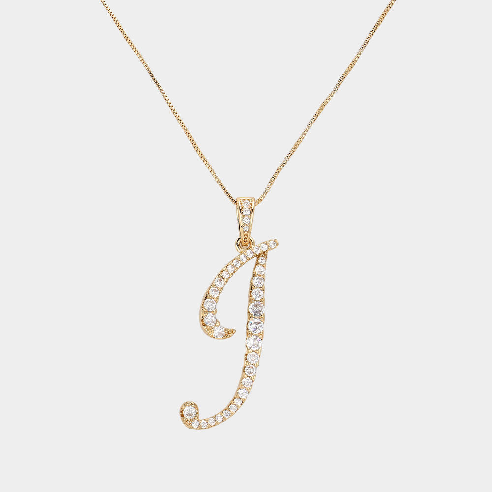 Madeline Love Gold, ~I~ -I- CZ Initial Monogram Pendant Necklace - Jewelry