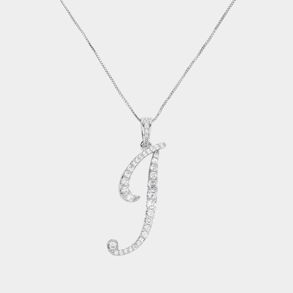 Madeline Love Silver, ~I~ -I- CZ Initial Monogram Pendant Necklace - Jewelry