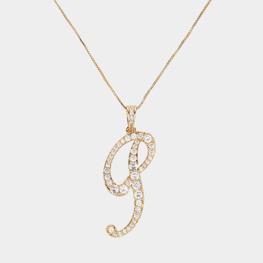 Madeline Love Gold, ~P~ -P- CZ Initial Monogram Pendant Necklace - Jewelry