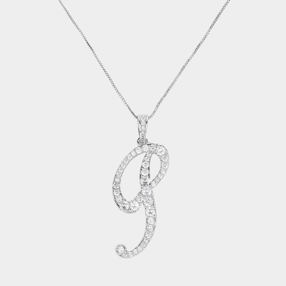 Madeline Love Silver, ~P~ -P- CZ Initial Monogram Pendant Necklace - Jewelry