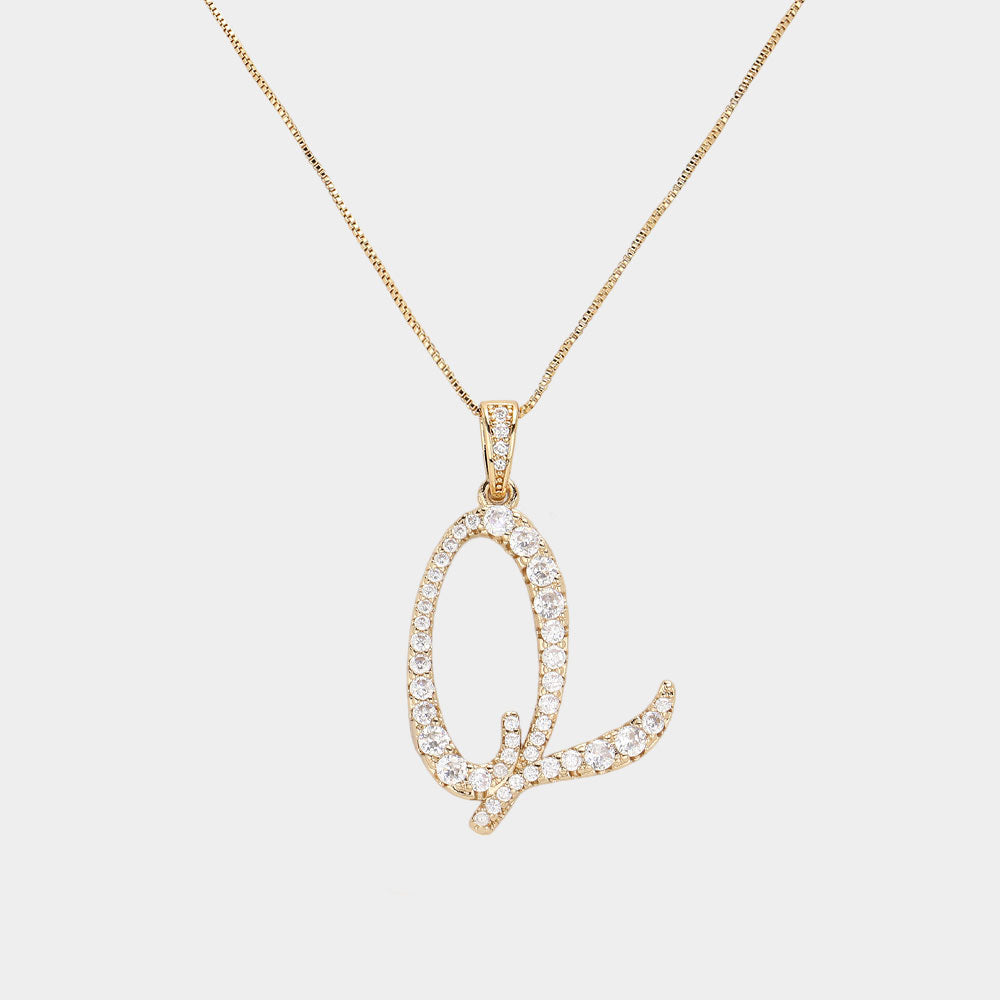 Madeline Love Gold, ~Q~ -Q- CZ Initial Monogram Pendant Necklace - Jewelry