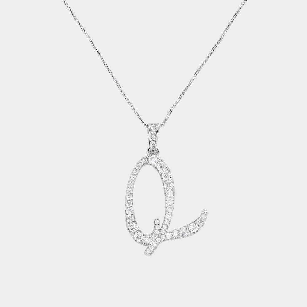 Madeline Love Silver, ~Q~ -Q- CZ Initial Monogram Pendant Necklace - Jewelry
