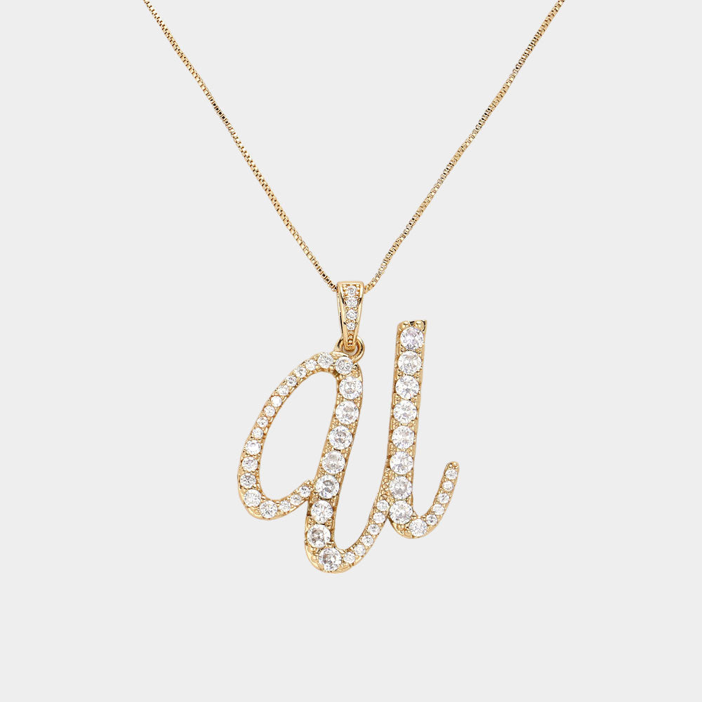 Madeline Love Gold, ~U~ -U- CZ Initial Monogram Pendant Necklace - Jewelry
