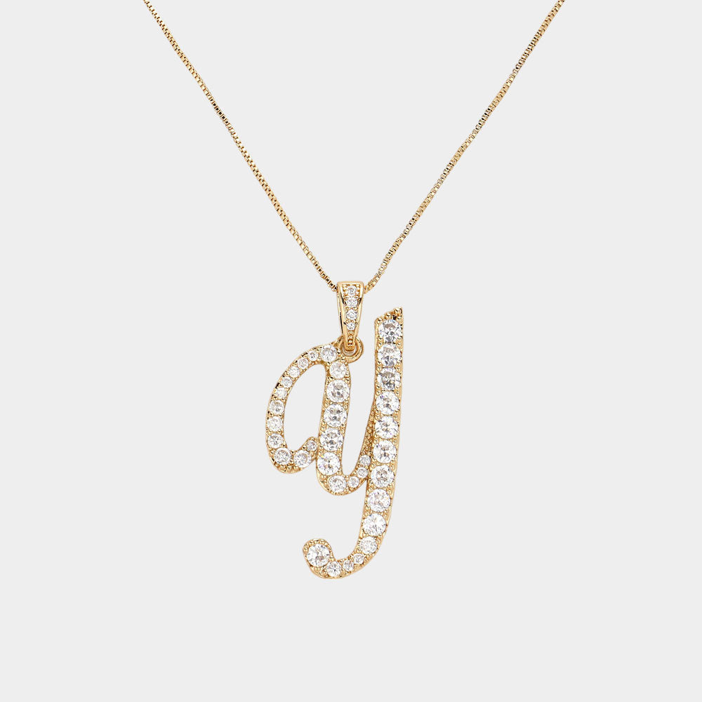 Madeline Love Gold, ~Y~ -Y- CZ Initial Monogram Pendant Necklace - Jewelry