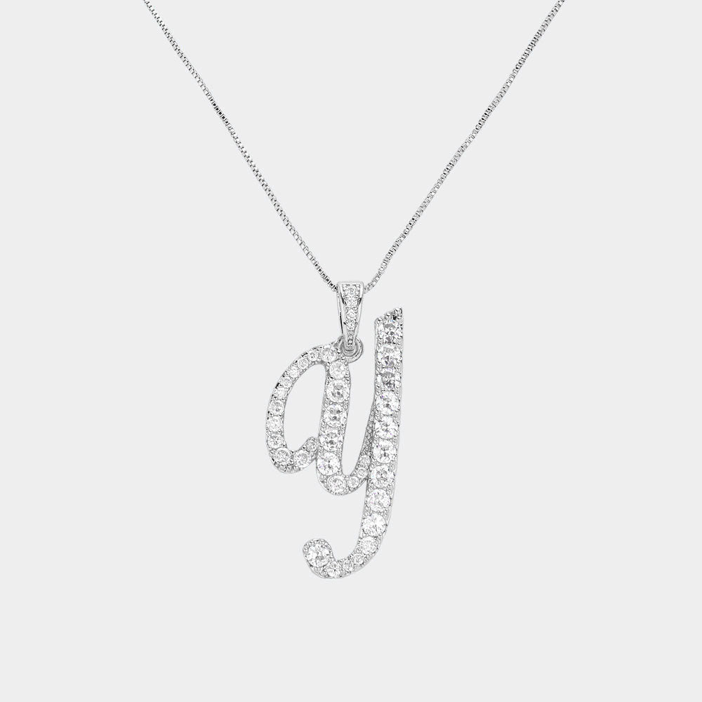 Madeline Love Silver, ~Y~ -Y- CZ Initial Monogram Pendant Necklace - Jewelry