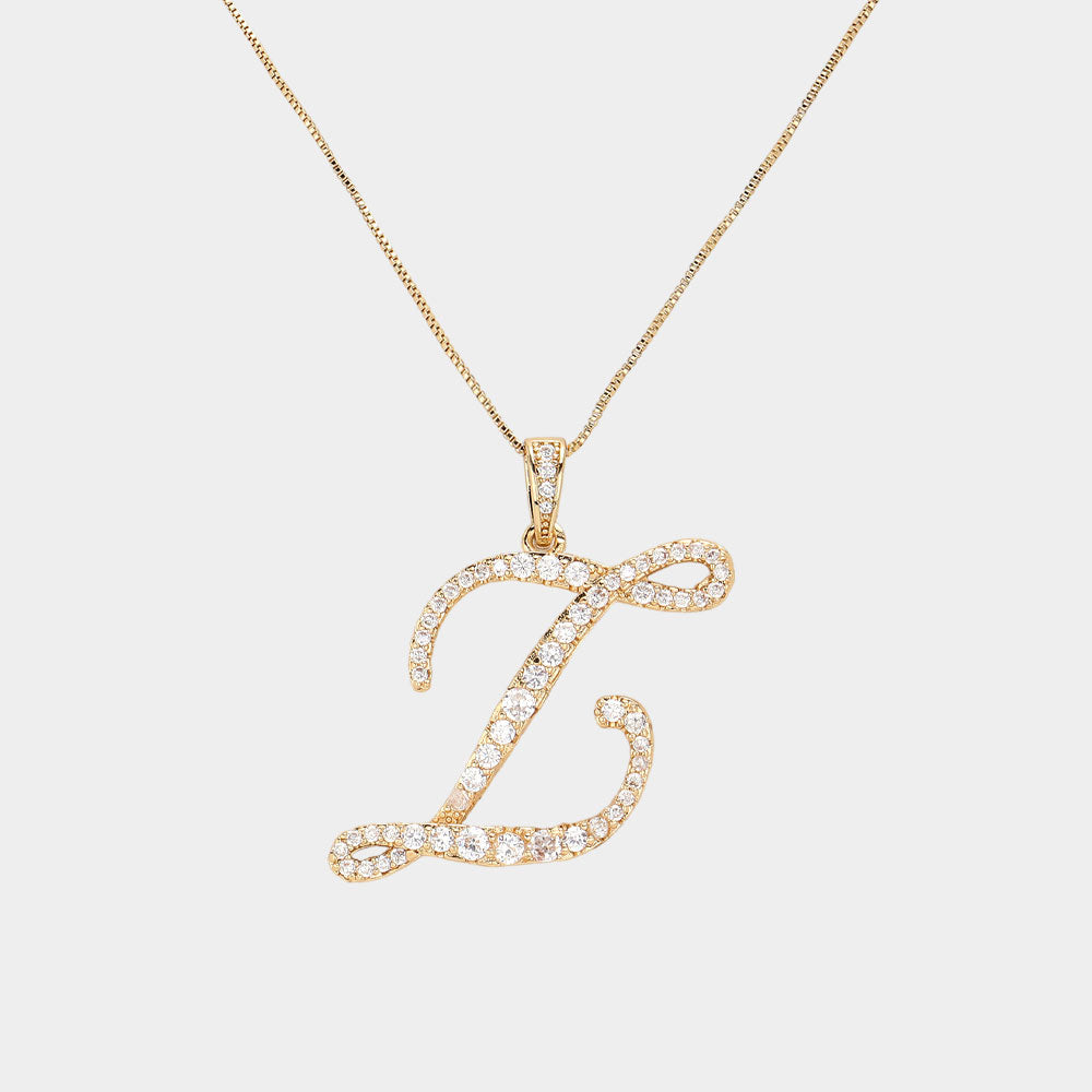 Madeline Love Gold, ~Z~ -Z- CZ Initial Monogram Pendant Necklace - Jewelry
