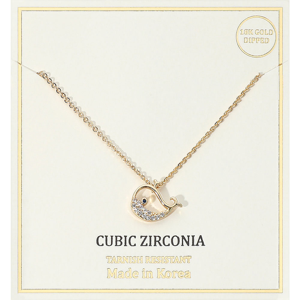 Madeline Love Clear, Gold 18K Gold Dipped CZ Stone Paved Whale Pendant Necklace - Jewelry