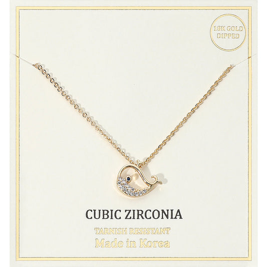 Madeline Love Clear, Gold 18K Gold Dipped CZ Stone Paved Whale Pendant Necklace - Jewelry
