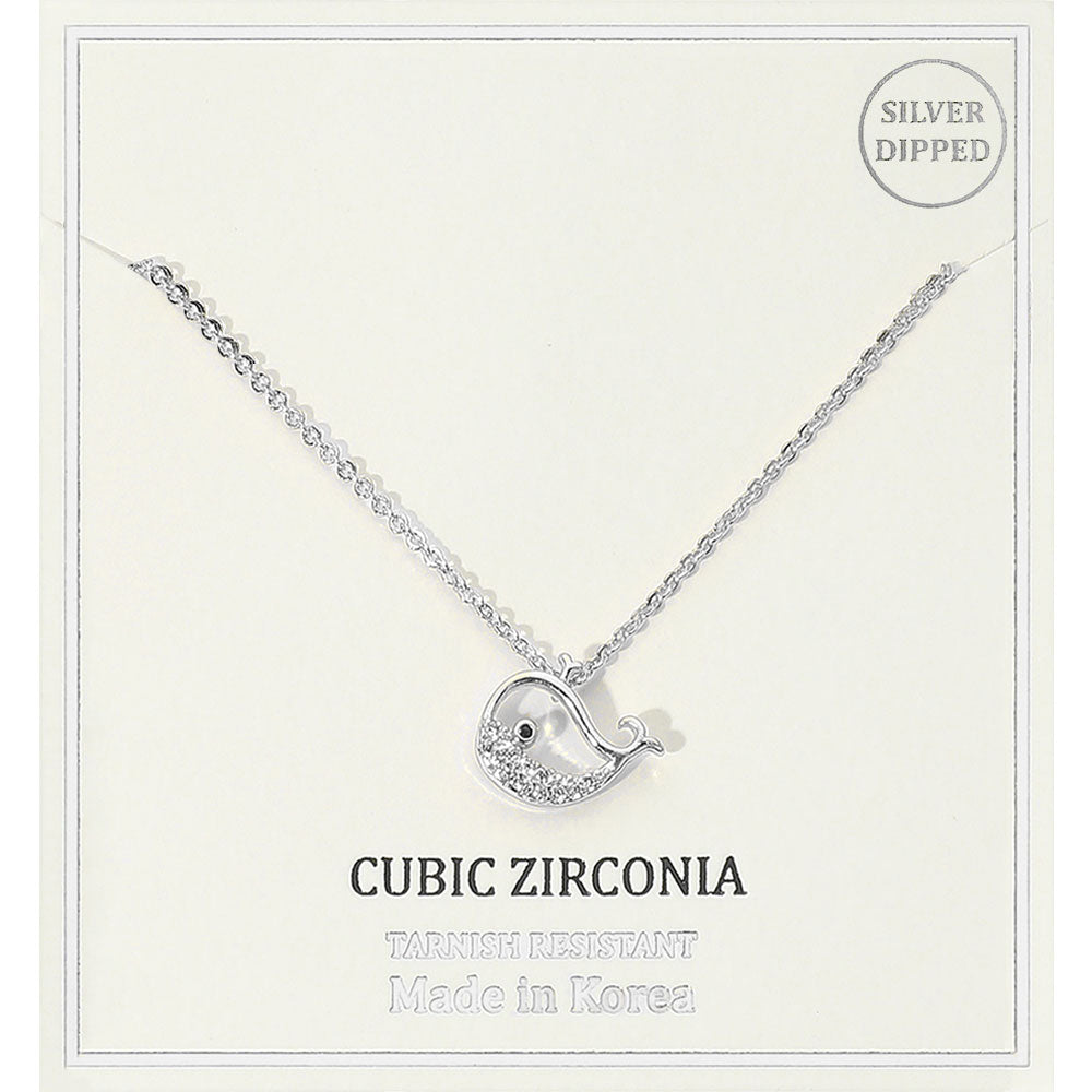 Madeline Love Clear, Rhodium Silver Dipped CZ Stone Paved Whale Pendant Necklace - Jewelry