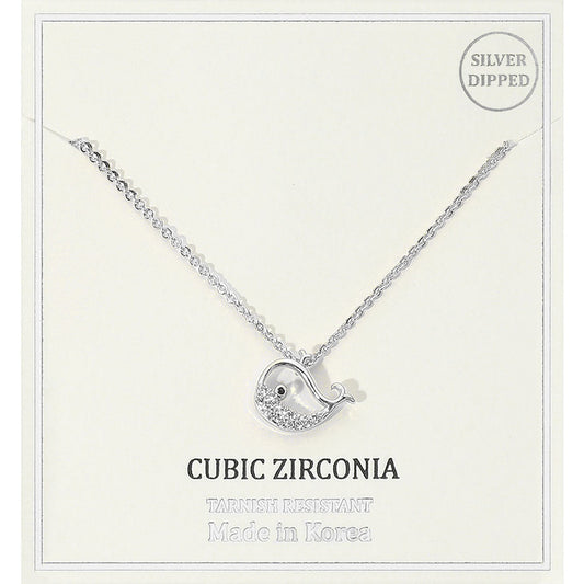 Madeline Love Clear, Rhodium Silver Dipped CZ Stone Paved Whale Pendant Necklace - Jewelry