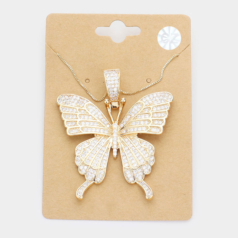 Madeline Love Gold CZ Embellished Butterfly Pendant Necklace - Jewelry
