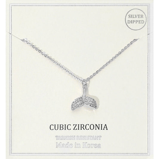 Madeline Love Clear, Rhodium Silver Dipped CZ Stone Paved Whale Tale Pendant Necklace - Jewelry