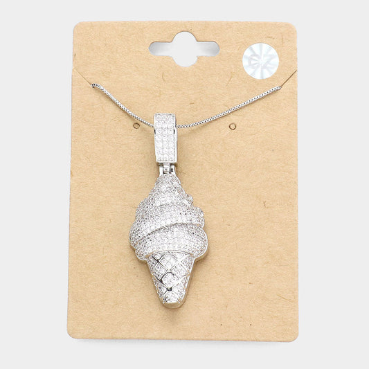 Madeline Love Silver CZ Ice Cream Pendant Necklace - Jewelry