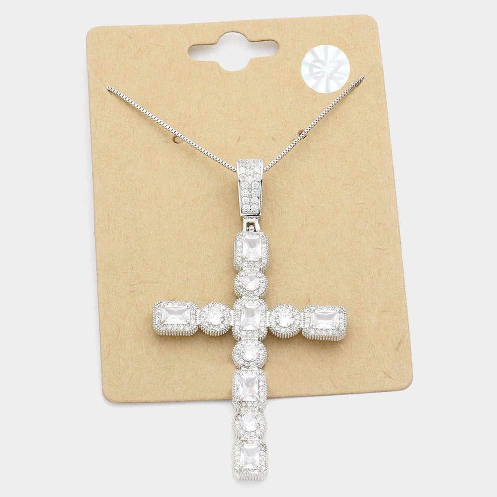 Madeline Love Silver CZ Cross Pendant Necklace - Necklaces