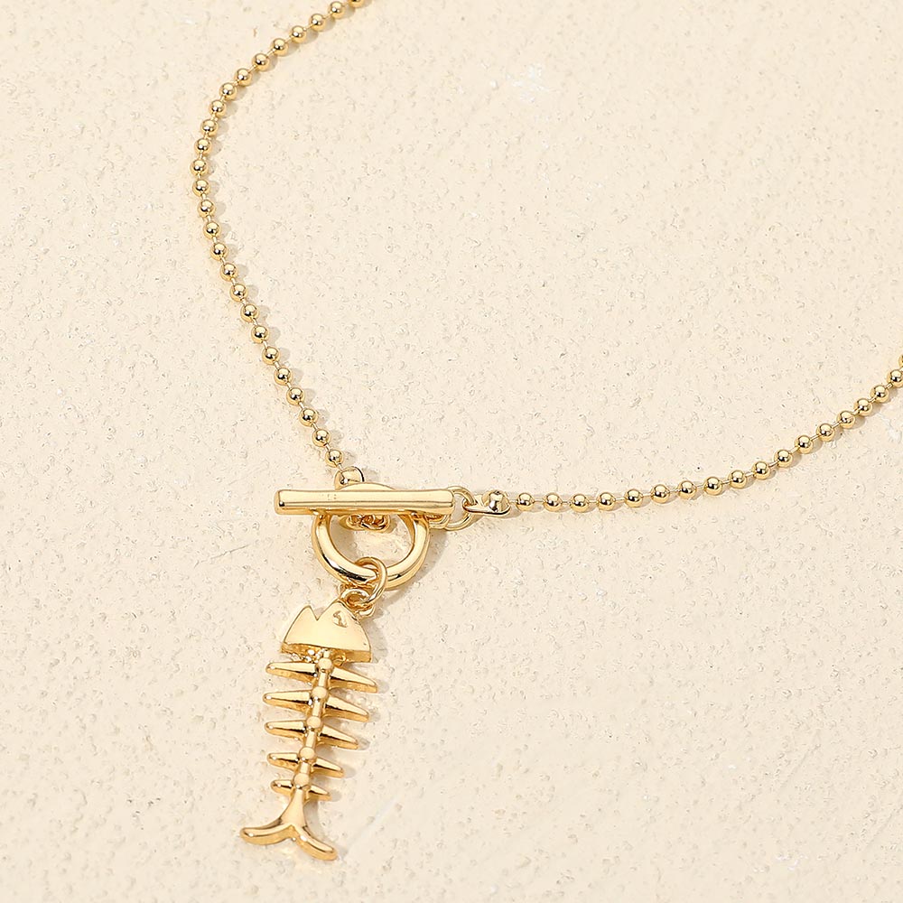 Madeline Love Gold Metal Fishbone Toggle Pendant Beaded Chain Necklace - Necklaces