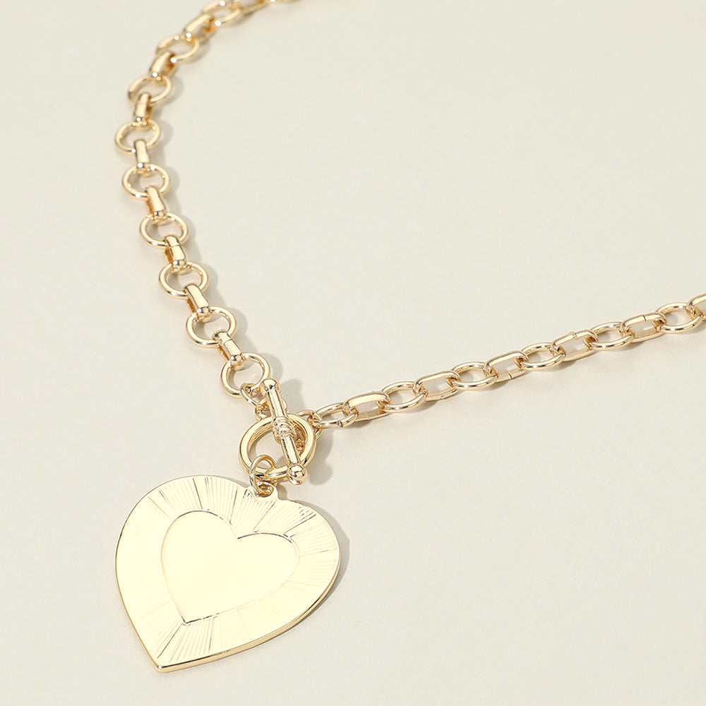 Madeline Love Gold Heart Pendant Chunky Chain Toggle Necklace - Necklaces