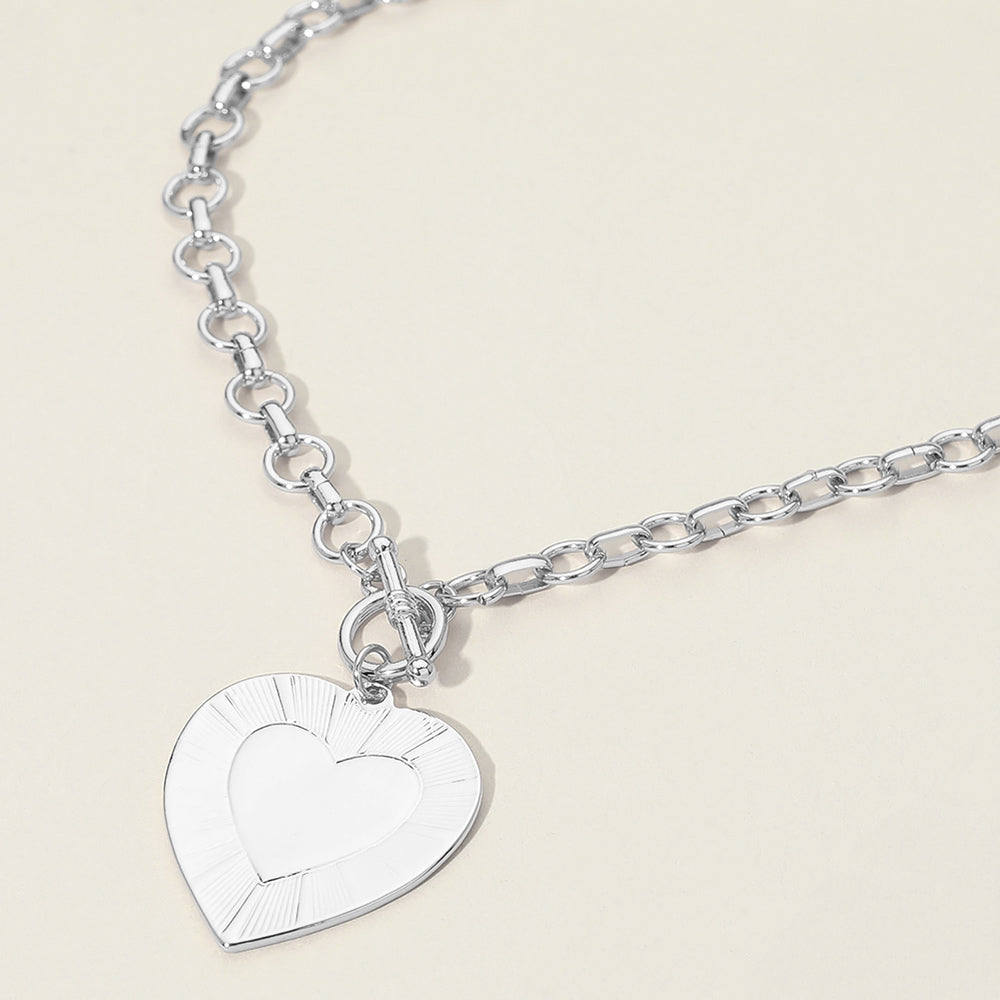 Madeline Love Rhodium Heart Pendant Chunky Chain Toggle Necklace - Necklaces