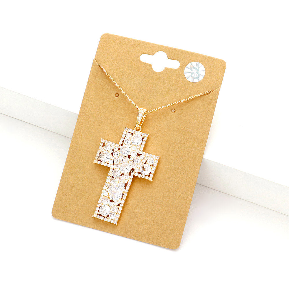 Madeline Love Gold CZ Cross Pendant Necklace - Necklaces