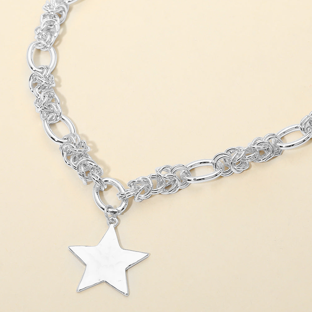 Madeline Love Rhodium Hammered Metal Star Pendant Chunky Mixed Chain Necklace - Necklaces