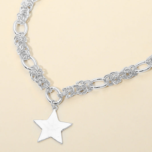 Madeline Love Rhodium Hammered Metal Star Pendant Chunky Mixed Chain Necklace - Necklaces
