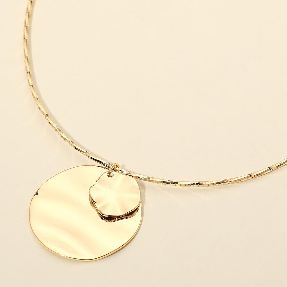 Madeline Love Gold Hammered Metal Double Layered Disc Pendant Necklace - Necklaces