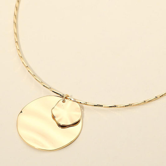 Madeline Love Gold Hammered Metal Double Layered Disc Pendant Necklace - Necklaces