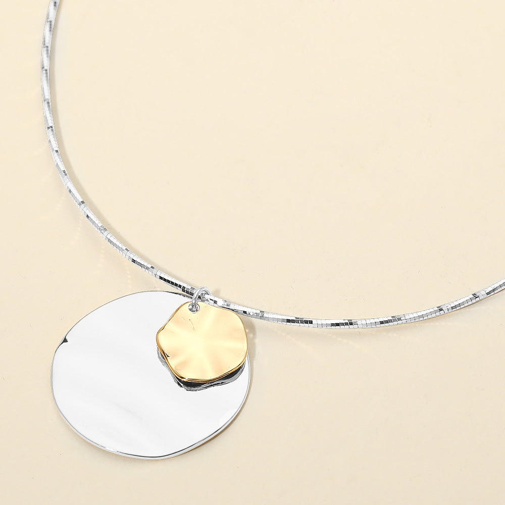 Madeline Love Gold, Rhodium Hammered Metal Double Layered Disc Pendant Necklace - Necklaces